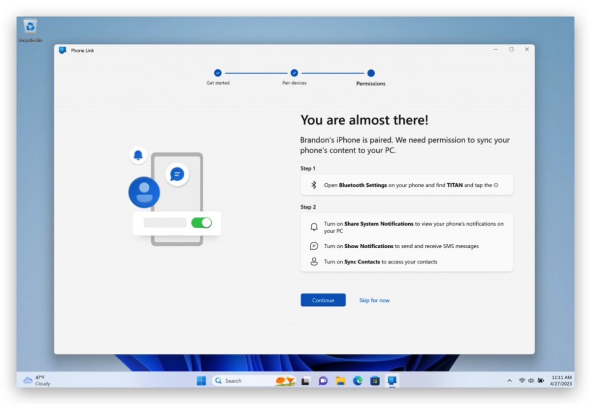 Windows iPhone iMessage 传消息 Phone Link