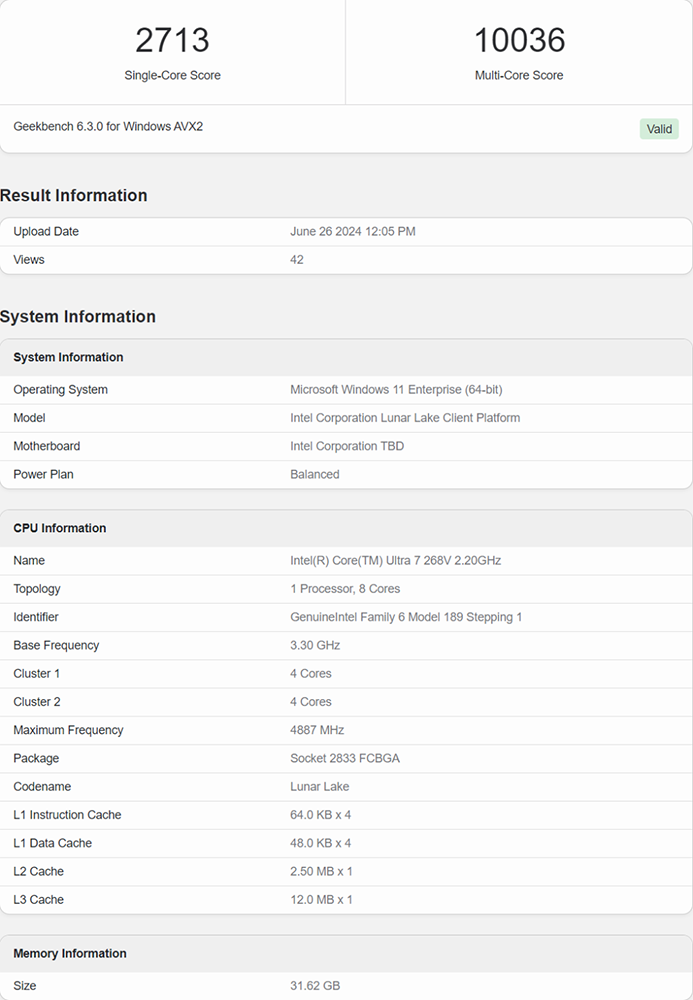 Intel 下一代 Lunar Lake 处理器完整型号列表现身，Ultra 7 268V 的 Geekbench 跑分成绩也来了 - 安卓手赚网