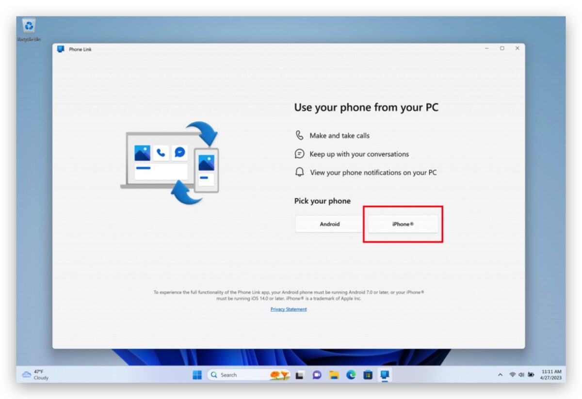 Windows iPhone iMessage 传消息 Phone Link