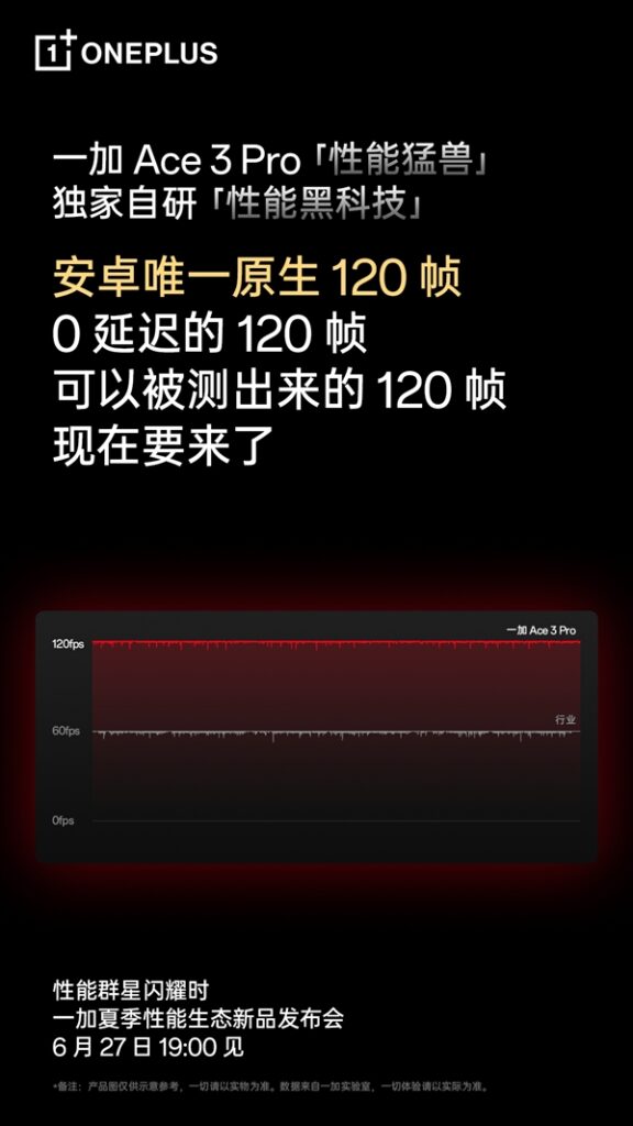 OnePlus Ace 3 Pro预热：率先做到重载游戏原生120帧模式！
