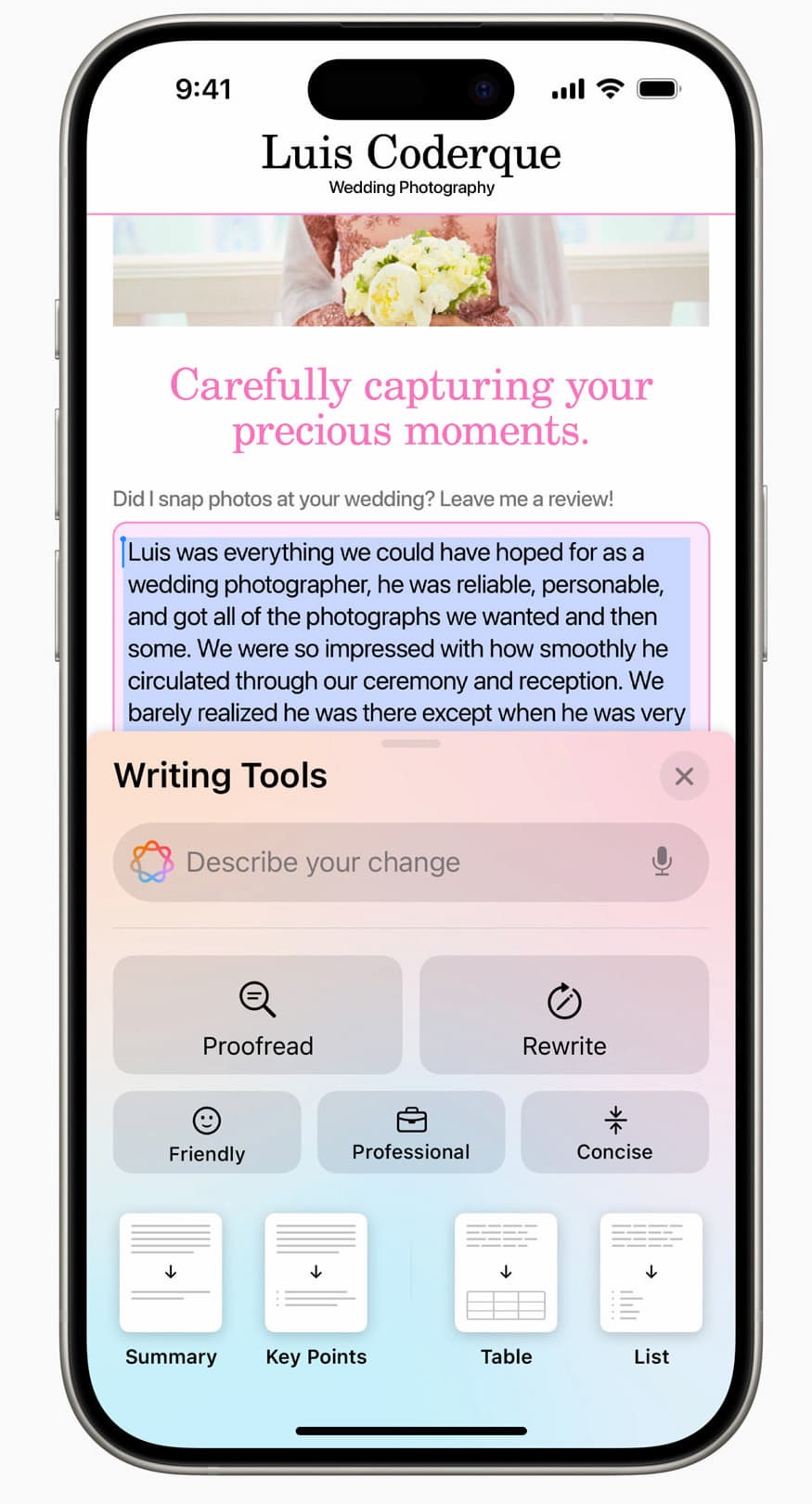 Apple Intelligence 功能：全新写作工具 Writing Tools