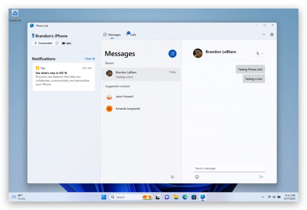 Windows iPhone iMessage 传消息 Phone Link