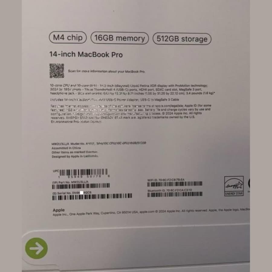 新MacBook Pro M4 外盒标签曝光规格和颜色细节 1
